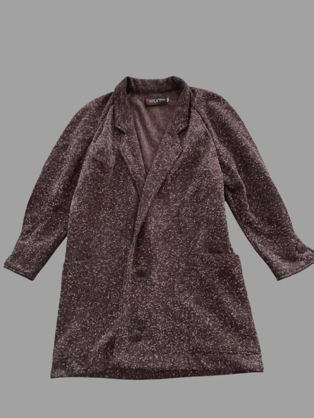 Selvy & Co Womens Vintage Speckled Open Front Blazer Coat With Pockets M Polyest